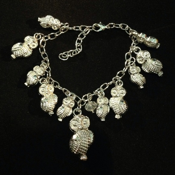 Silver color owl charm bracelet