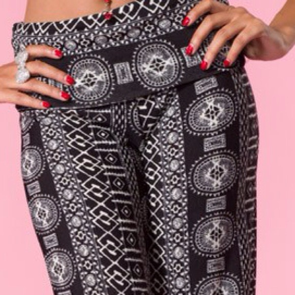 Tribal print pants with fold over waist. LAST PAIR - Picture 2 of 4