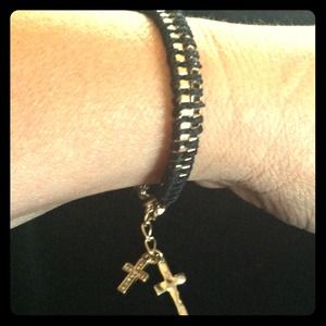 Black rope bracelet. with cross.