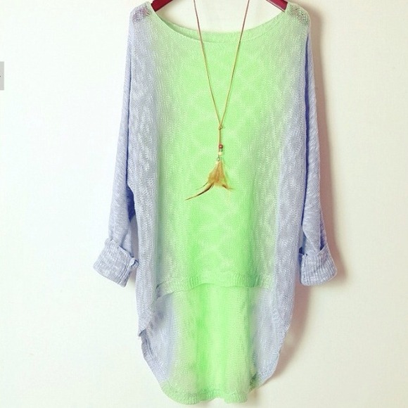 Sweaters - Lavender and lime sheer hi low sweater