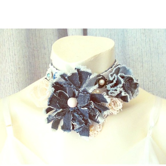 Denim floral cowgirl bib necklace & boot bracelet
