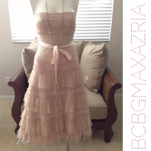 BCBGMaxAzria Dresses & Skirts - BCBGMaxAzria blush lace and ostrich feather dress