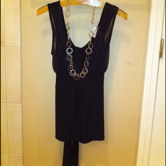 NWOT BHWM organza black tank with tie.