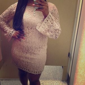 Sexy fitted nude lace dress