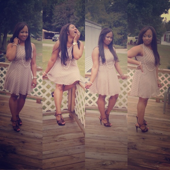 Nude and pearl polka dot dress