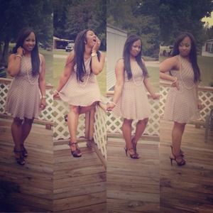 Nude and pearl polka dot dress