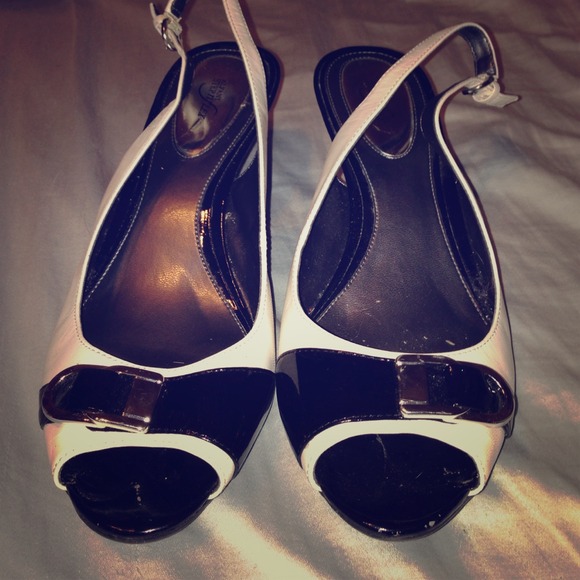 Black & Cream Peep Toe Low Heel Sling backs Size 9