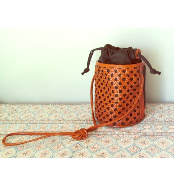 Vintage Sasson brown & black drawstring purse