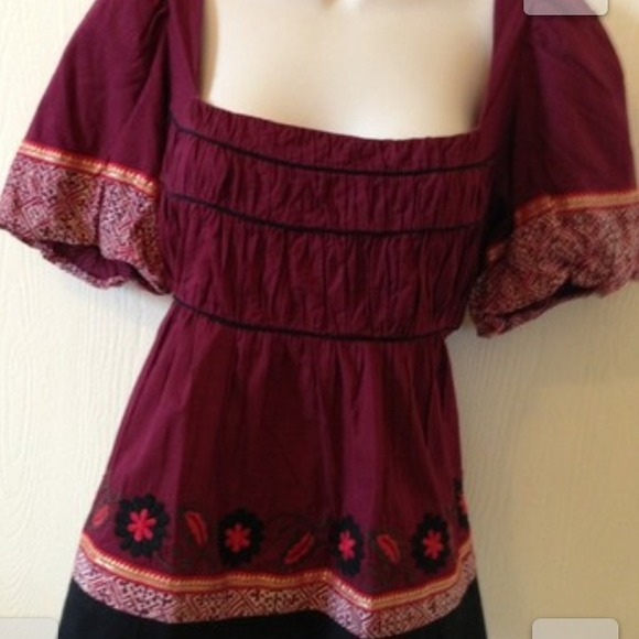 Anthropologie embroidered tribal flower top