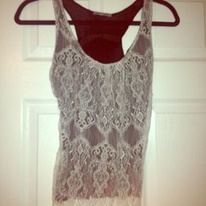 sleeveless white & black lace top