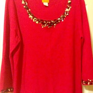 SOLD XL Hot pink 3/4 length light sweater w/ spark