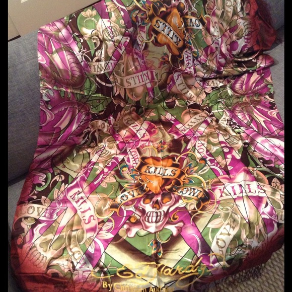 **SALE**BNWT Ed Hardy "Love Kills" 100% silk scarf