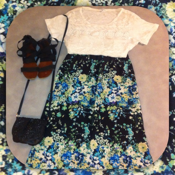 Olive & Oak Turquoise Combo Long Skirt