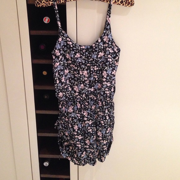 Black Forever 21 romper with pink and blue flowers