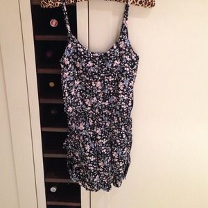 Black Forever 21 romper with pink and blue flowers
