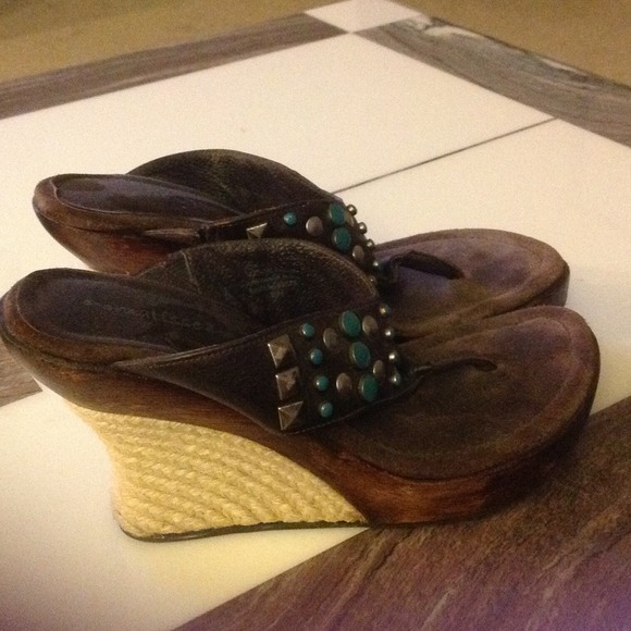 Brown Studded Wedges