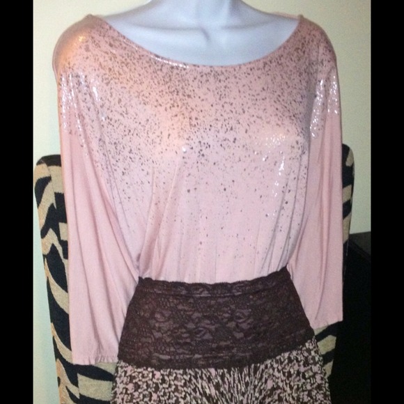 SOLD!!! Pink & Metallic Dolman Oversized Tee - Picture 2 of 4