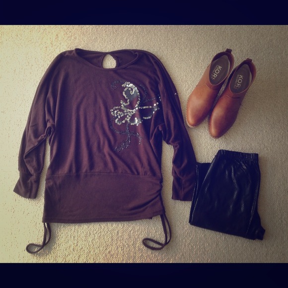 🆕Brown Sequins Dolman Tunic Blouse Top