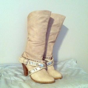 GORGEOUS strappy studded tan boots