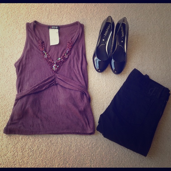 🆕Purple Sequins Beads Tie Top