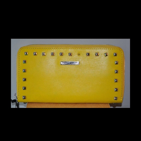 SOLD-Rebecca Minkoff large yellow stud zip wallet
