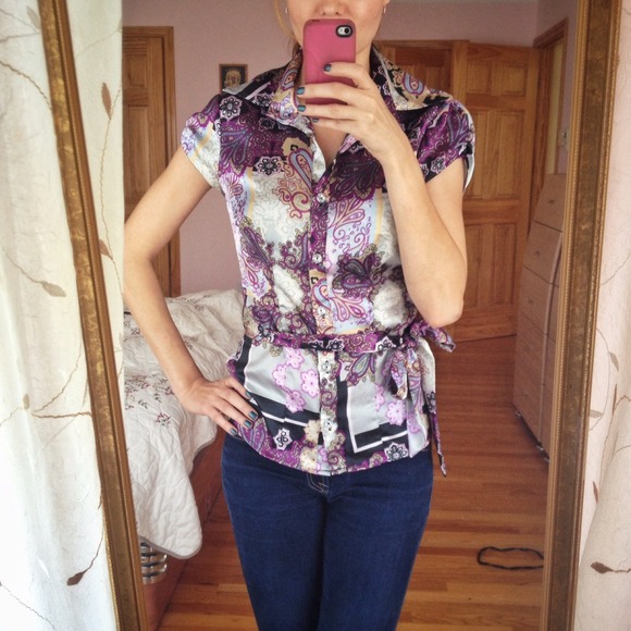 Rampage silk-like belted shirt