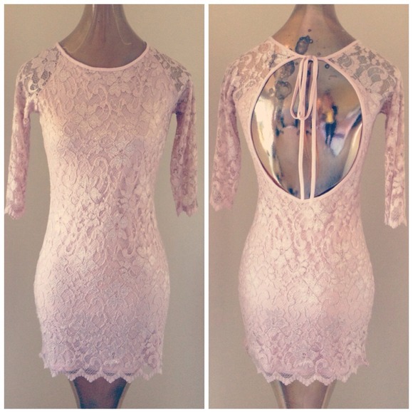 Light pink lace dress with open back