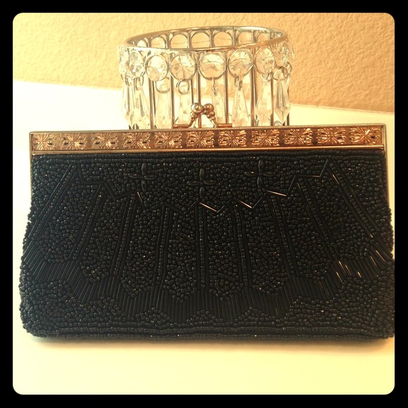 Reduced Vintage black and gold beaded clutch