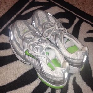 White Nikes, with green checks!