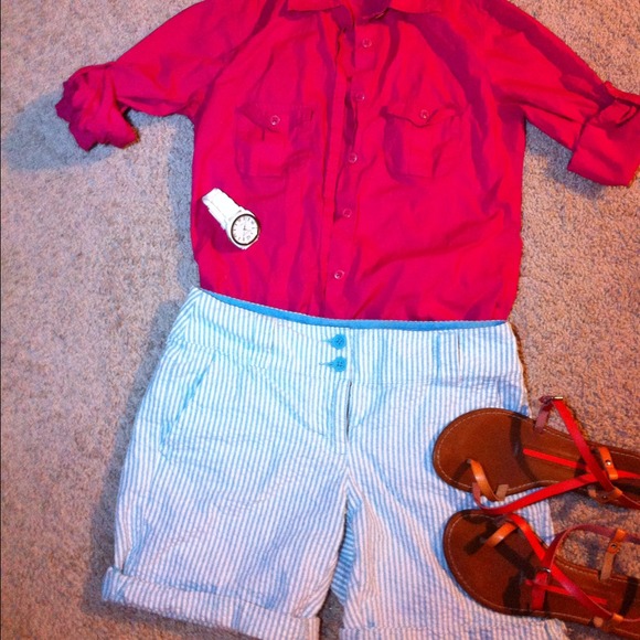 Bundle j.crew raspberry shirt & bermuda shorts