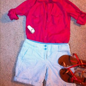 Bundle j.crew raspberry shirt & bermuda shorts