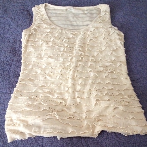 Off white tiered top with gold appliqués
