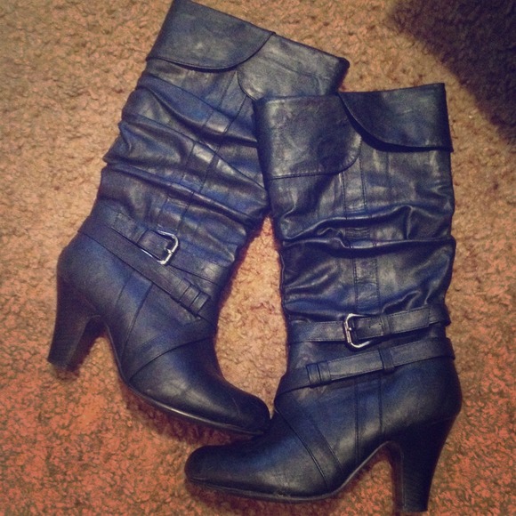 Faux leather high heeled boots