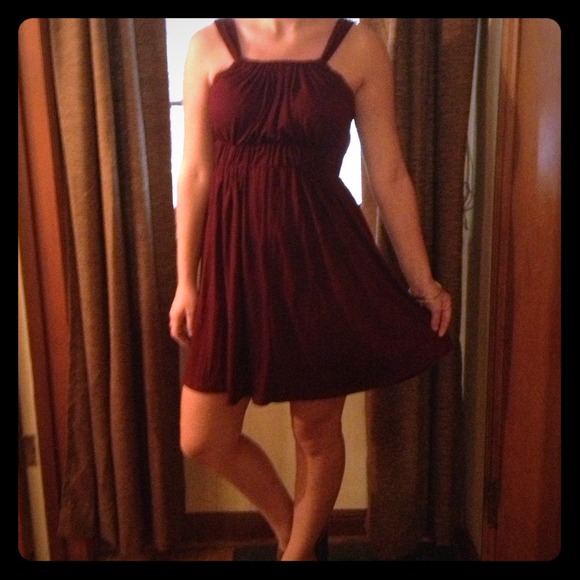 Casual, maroon, a-line dress.