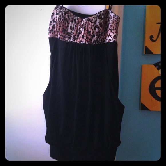 Leopard and black bubble dress with side pockets