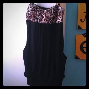 Leopard and black bubble dress with side pockets