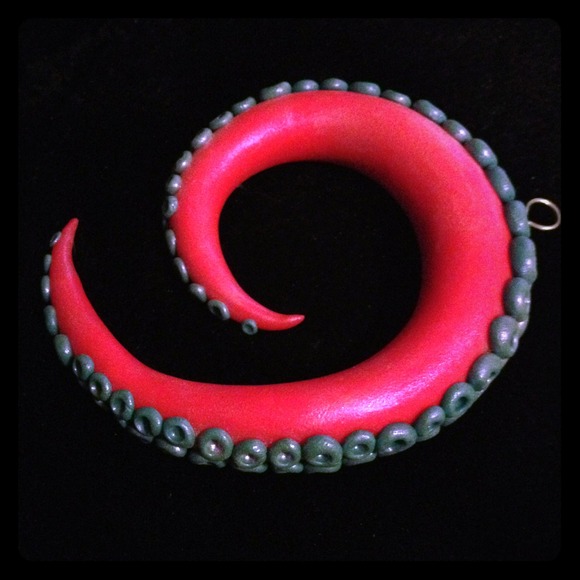 Handmade Tentacle Pendant - Hot Pink and Teal OOAK - Picture 1 of 4