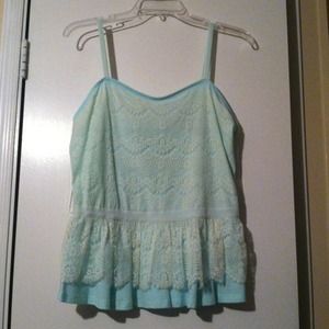 Green and off white tank top