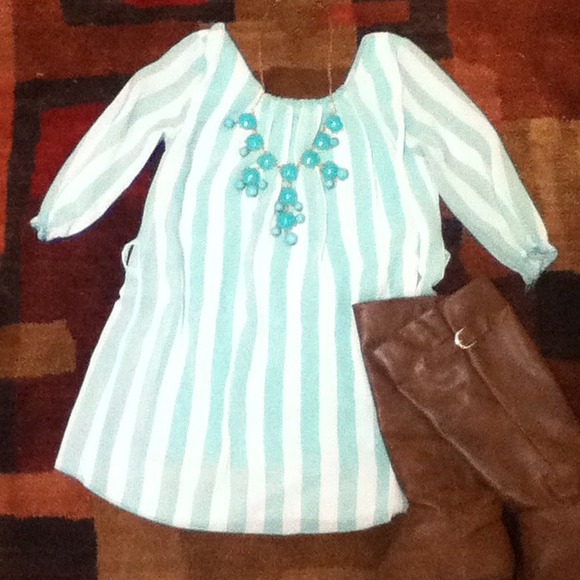 Mint green And white stripped dress/shirt