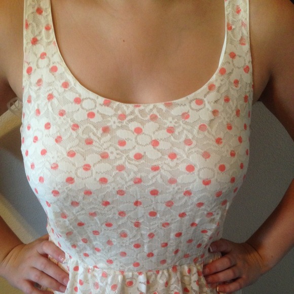 🔴Bundled🔴Coral and Cream Polka Dot Dress - Picture 4 of 4