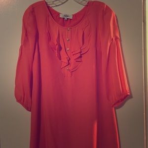 Tibi Neon Coral Silk Shift Dress
