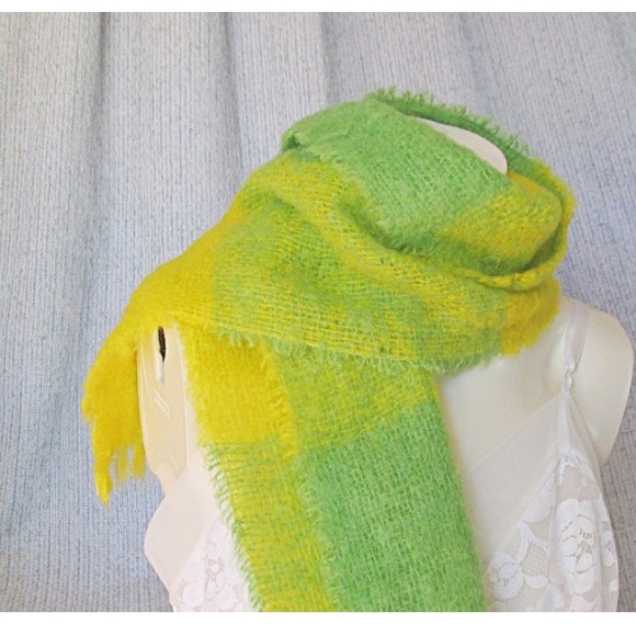 100%  Wool Scarf citrus lemon  yellow & lime green