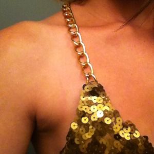 🚫Traded🚫Sexy Gold Sequence, chain halter dress