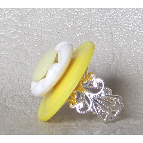 Yellow recycled vintage button ring