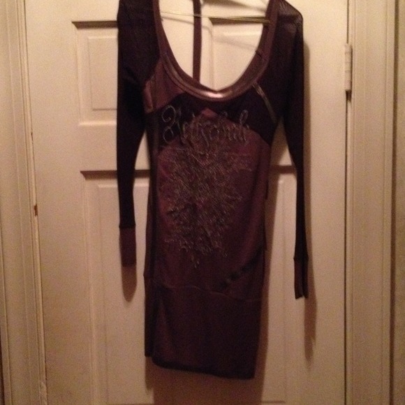 Salvage dress leather trim and lace sleeves NWOT