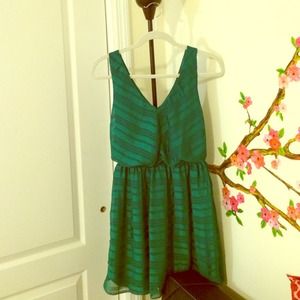 Emerald green Dress satin stripe dress