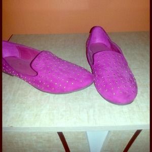 Pink loafers with gold studs