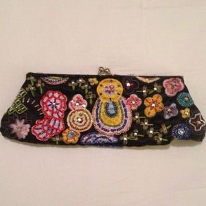 Embroidered beaded clutch