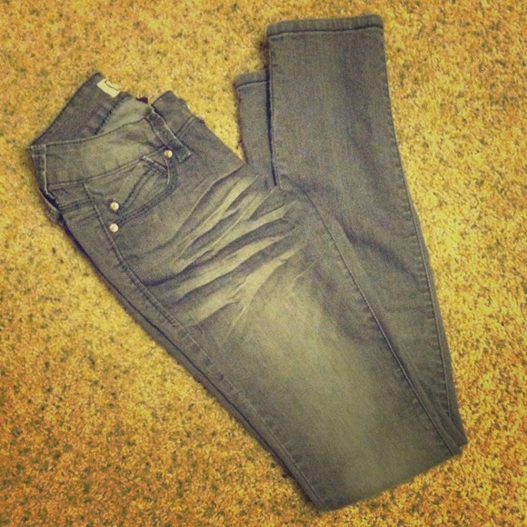 Blue low rise skinny jeans