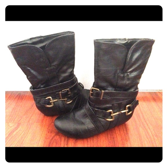 Black leather boots.